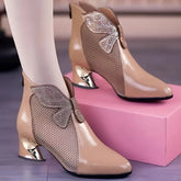 Women's Versatile Chunky Heel Mesh Booties