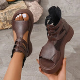Women'S Leather Platform Wedge Sandals