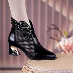 Women's Versatile Chunky Heel Mesh Booties