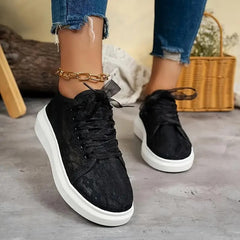 Women's Breathable Floral Lace-Up Sneakers