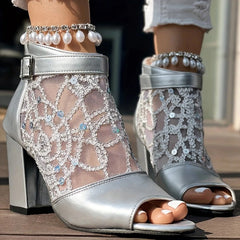 Sparky Fish Mouth Chunky Heel Sandals