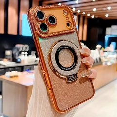 Luxury Bling Glitter Camera Rhinestone Ring Holder Gradient Sequins Plating Phone Case for iPhone
