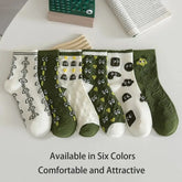 Green Cartoon Socks - 6 Pairs