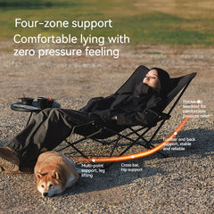 Black Folding Lounge Chair for Outdoor Naps, Beach, and Portable Camping