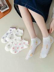 White Floral Socks - 5 Pairs