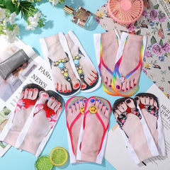 Women Manicure Print Flip Flop Socks