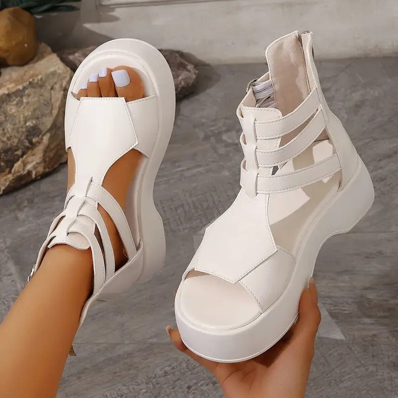 Women'S Leather Platform Wedge Sandals
