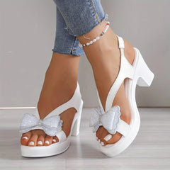 Women's Rhinestone Bow Heel Sandals