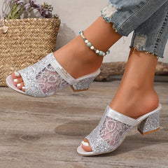 High Heel Sequin Sandals