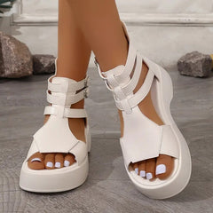 Women'S Leather Platform Wedge Sandals