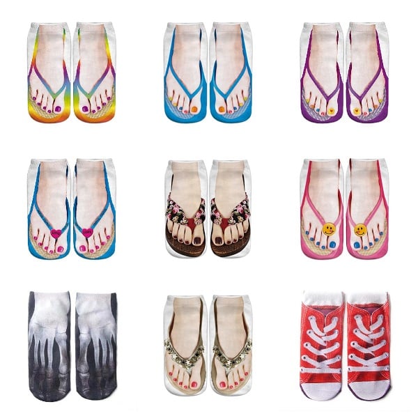 Women Manicure Print Flip Flop Socks