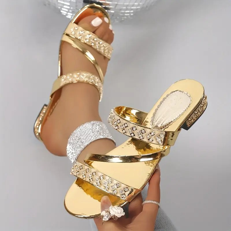Women's Rhinestone Golden Sandals
