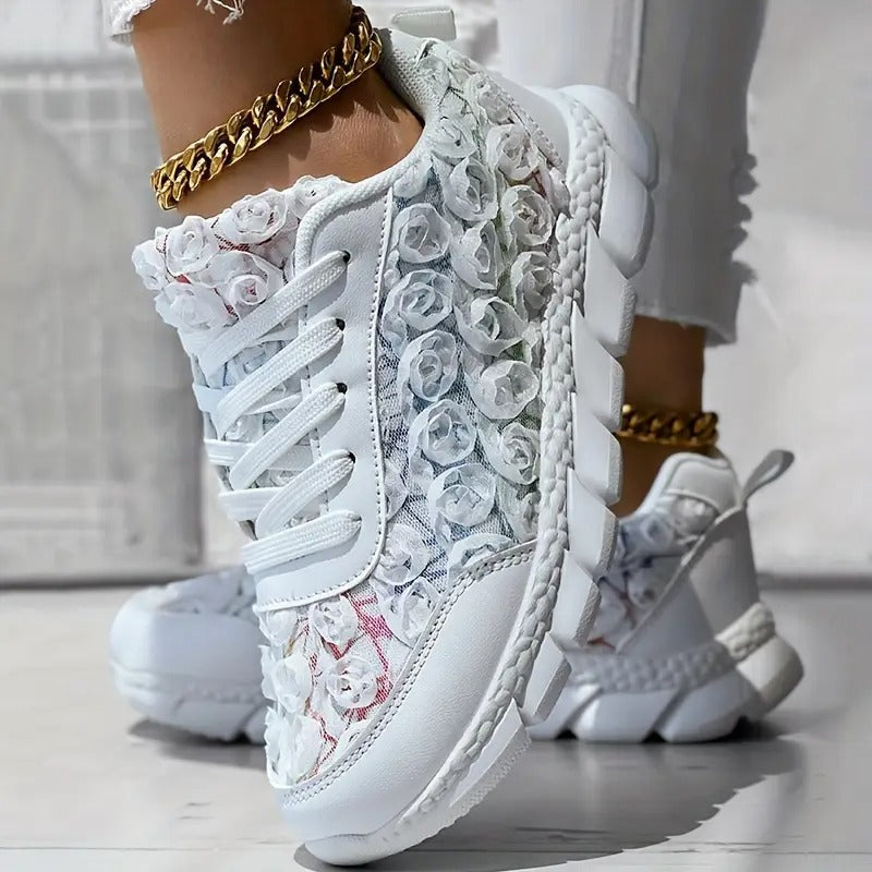3D Rose Lace-up Casual Sneakers