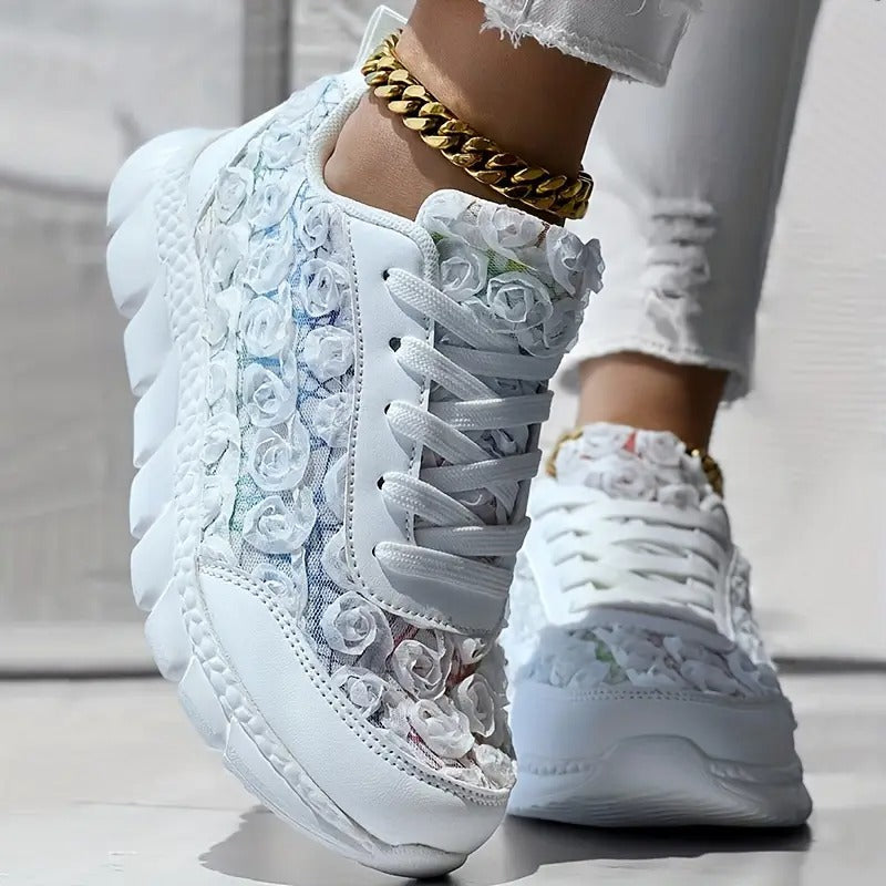 3D Rose Lace-up Casual Sneakers