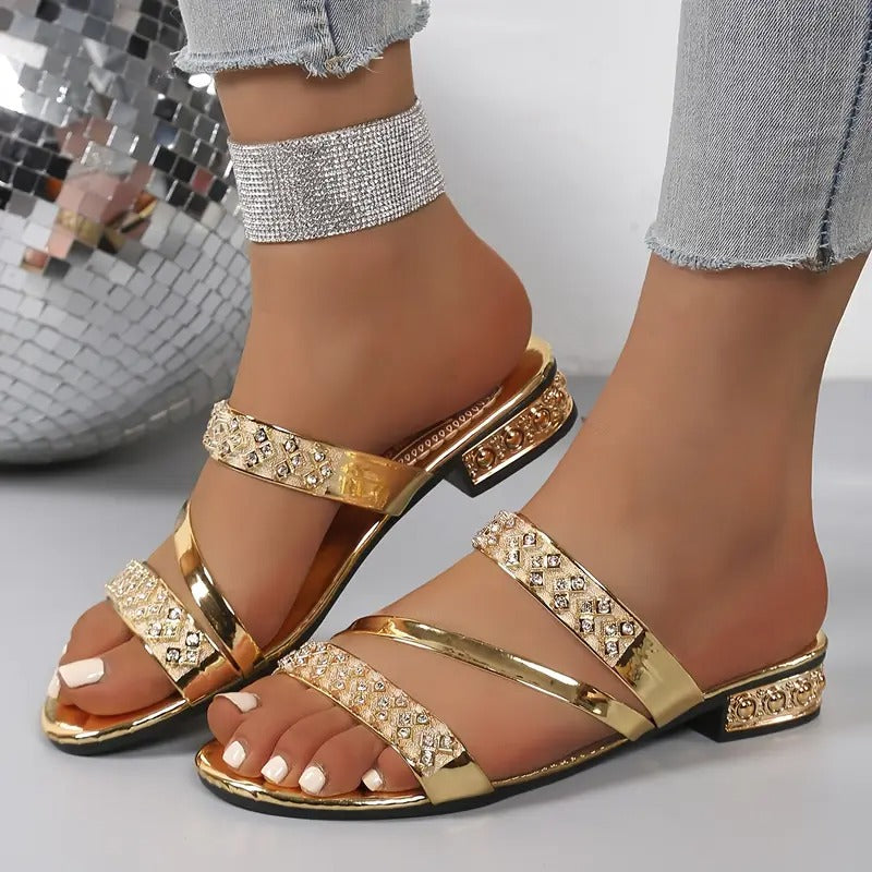 Women's Rhinestone Golden Sandals