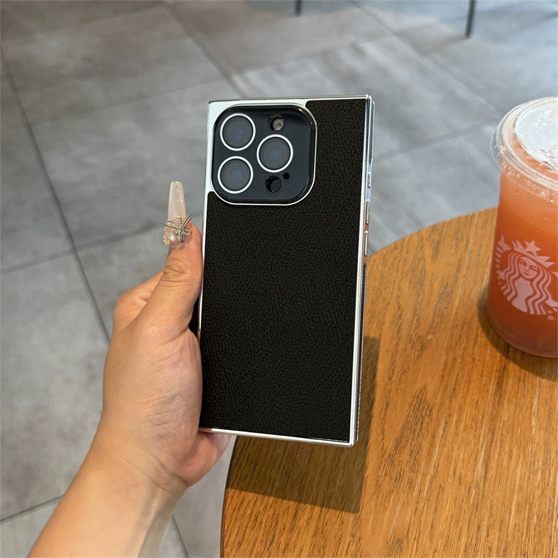 Premium Square Litchi Leather iPhone Case