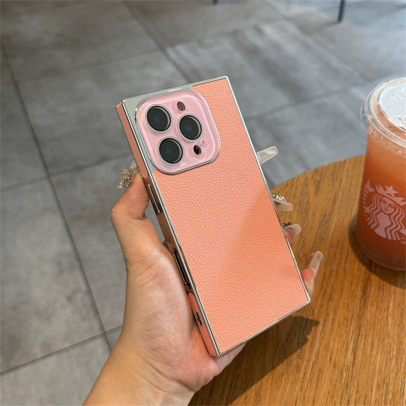 Premium Square Litchi Leather iPhone Case
