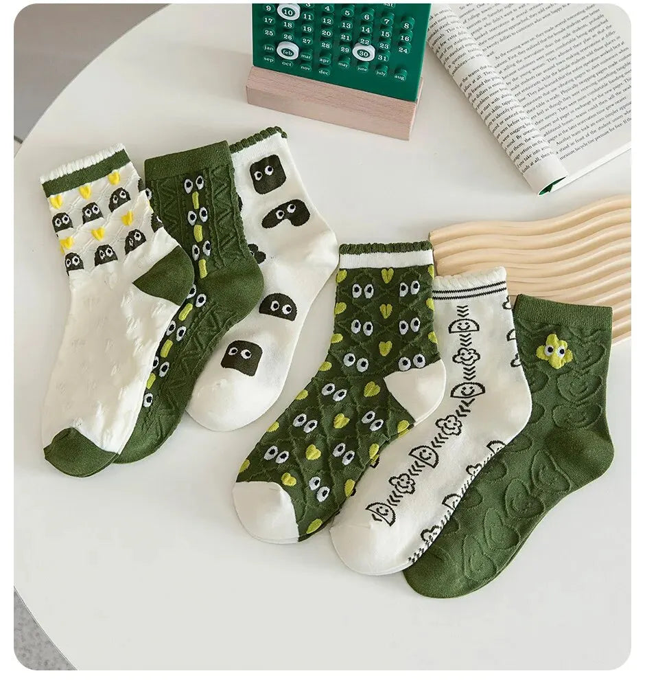 Green Cartoon Socks - 6 Pairs