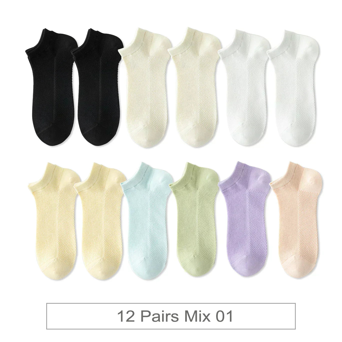 Breathable Colorful Socks - 12 Pairs