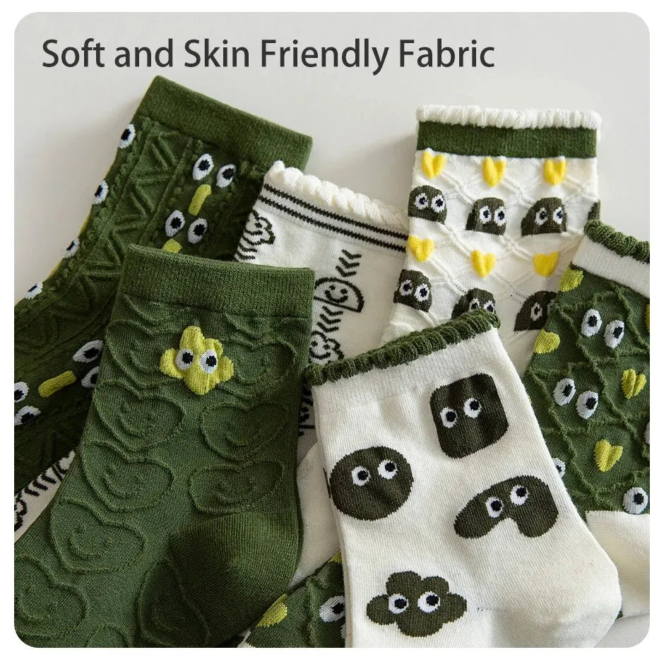 Green Cartoon Socks - 6 Pairs