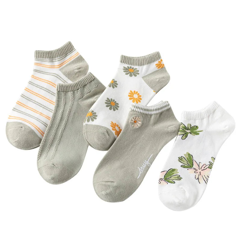 Green Summer Socks - 5 Pairs