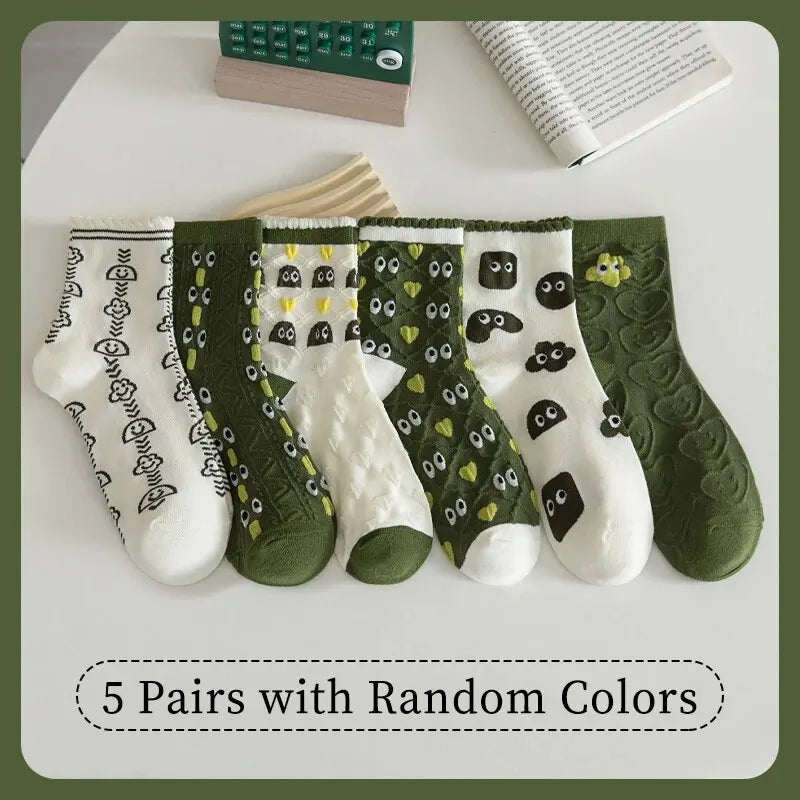 Green Cartoon Socks - 6 Pairs