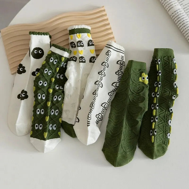 Green Cartoon Socks - 6 Pairs