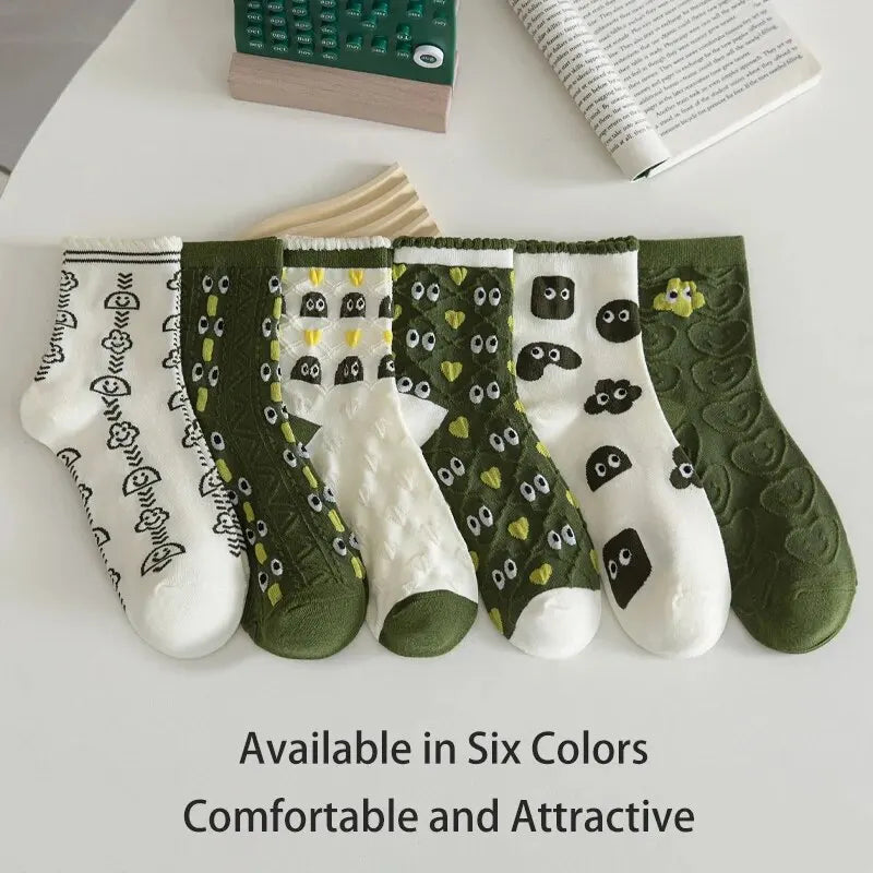 Green Cartoon Socks - 6 Pairs
