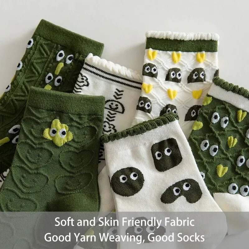 Green Cartoon Socks - 6 Pairs