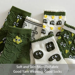 Green Cartoon Socks - 6 Pairs