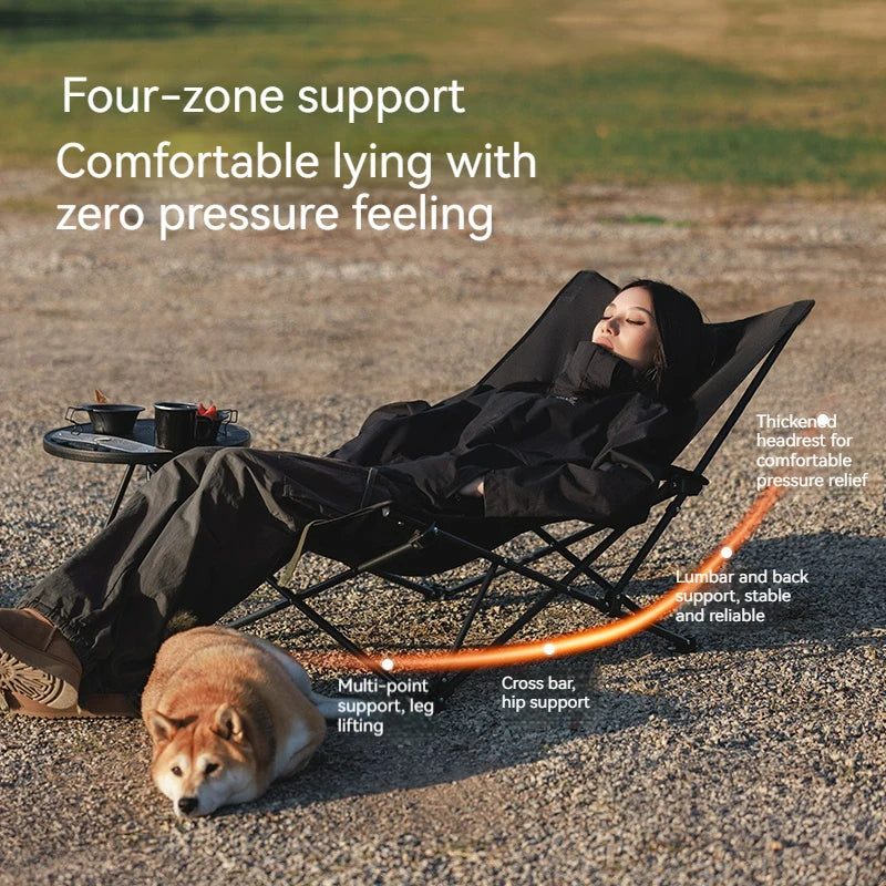 Black Folding Lounge Chair for Outdoor Naps, Beach, and Portable Camping