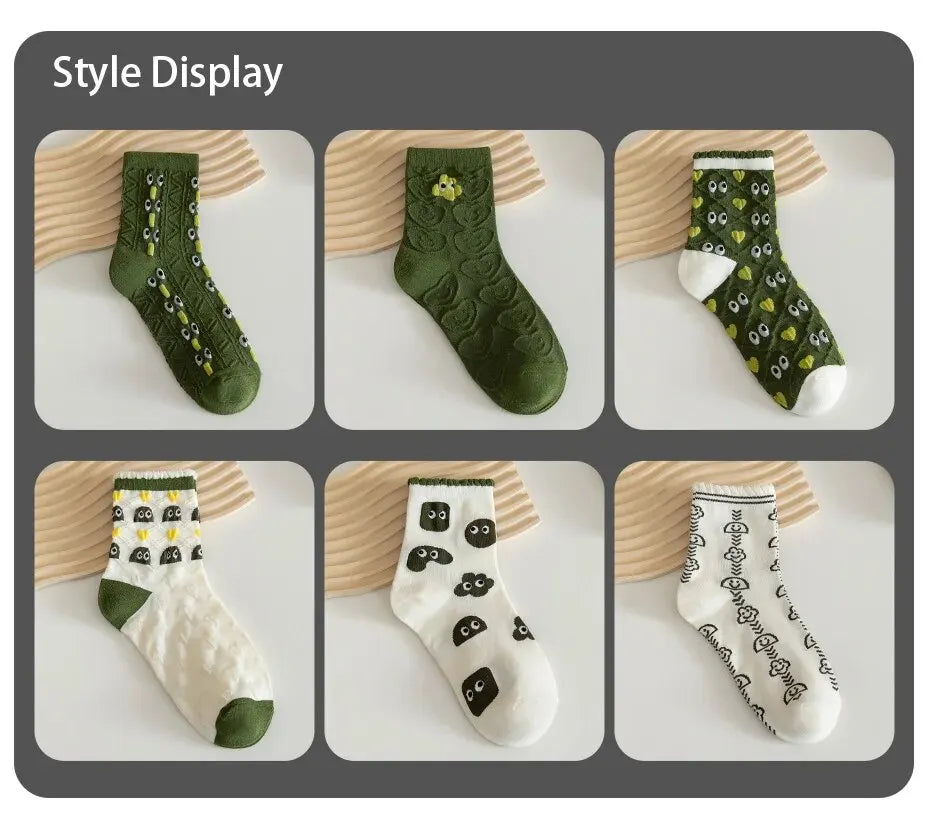 Green Cartoon Socks - 6 Pairs