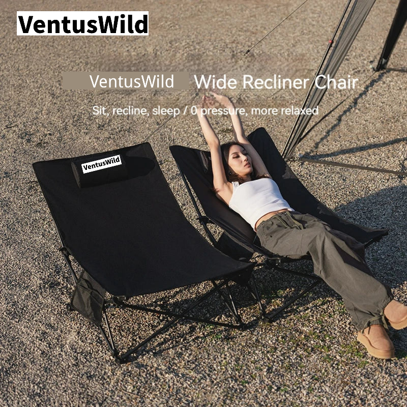 Black Folding Lounge Chair for Outdoor Naps, Beach, and Portable Camping