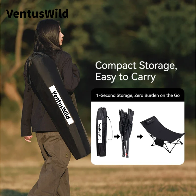 Black Folding Lounge Chair for Outdoor Naps, Beach, and Portable Camping