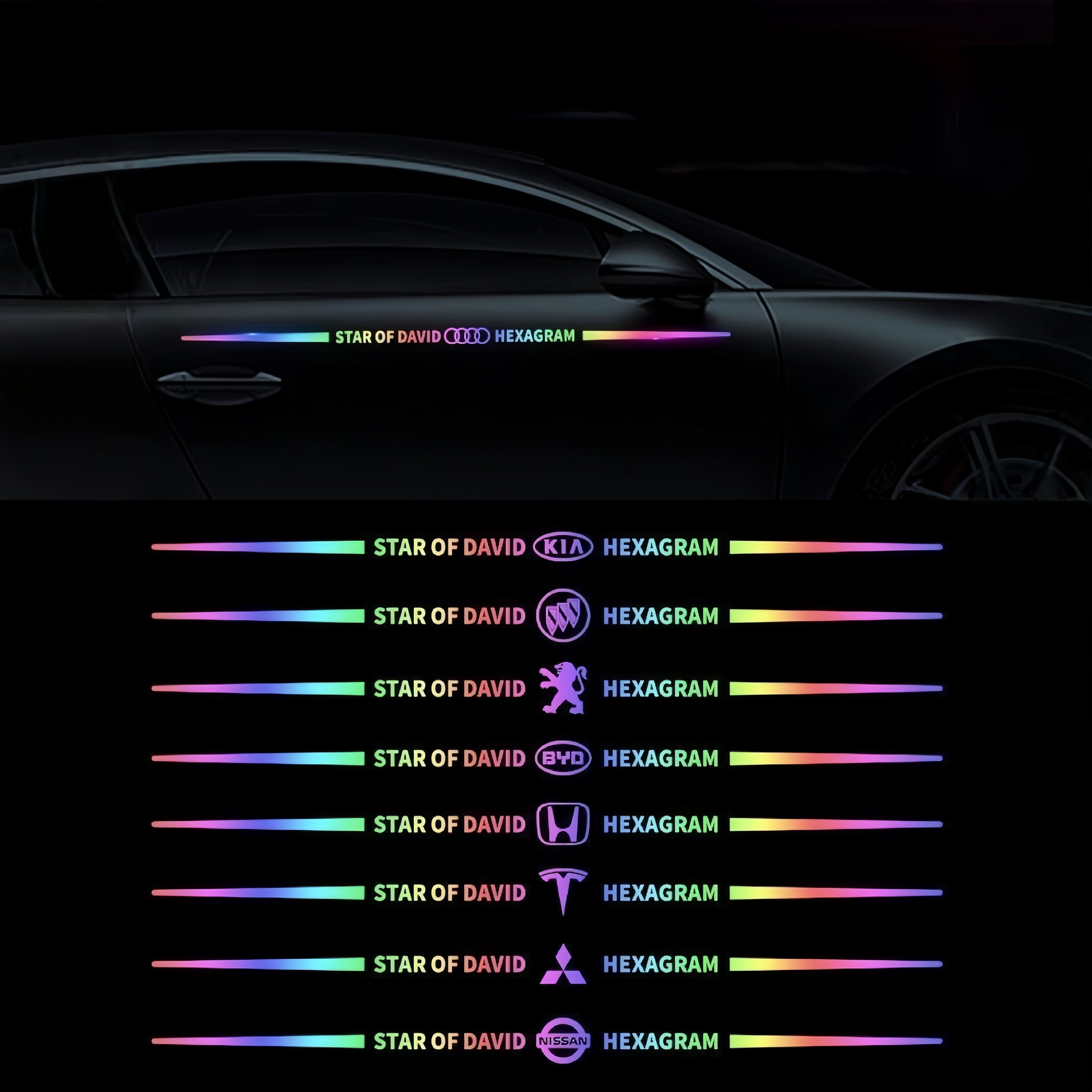 Car logo colorful stickers, car color-changing laser reflective car stickers, personalized A-pillar car door and hood stickers.