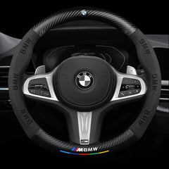 Customized Carbon Fiber Suede Steering Wheel Cover with Car Logo