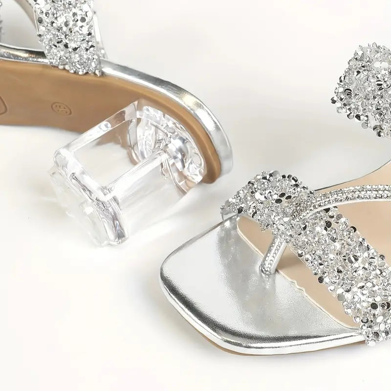 Square Toe Rhinestone Sandals